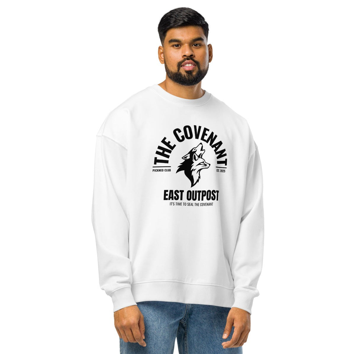 Sudadera Blanca "THE COVENANT" (420g) Unisex