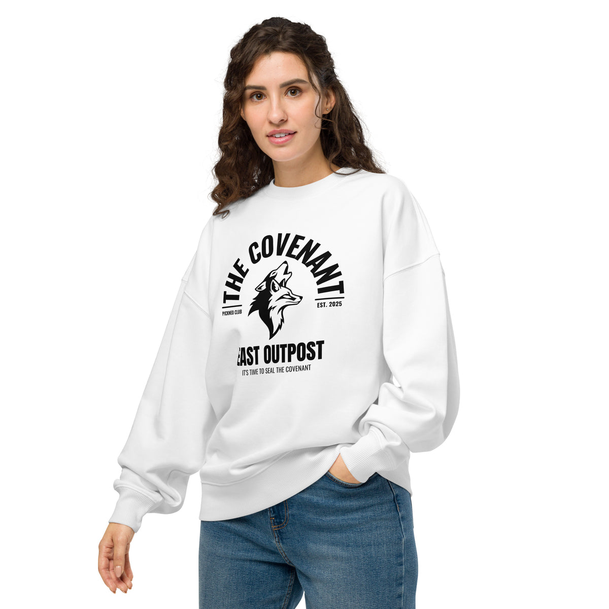 Sudadera Blanca "THE COVENANT" (420g) Unisex