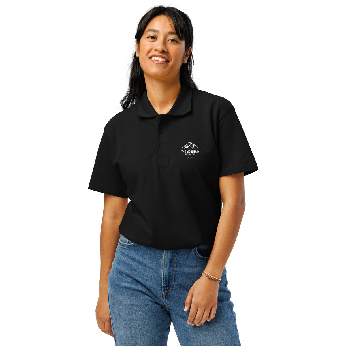 Camiseta Polo Negra "MOUNTAIN" Unisex