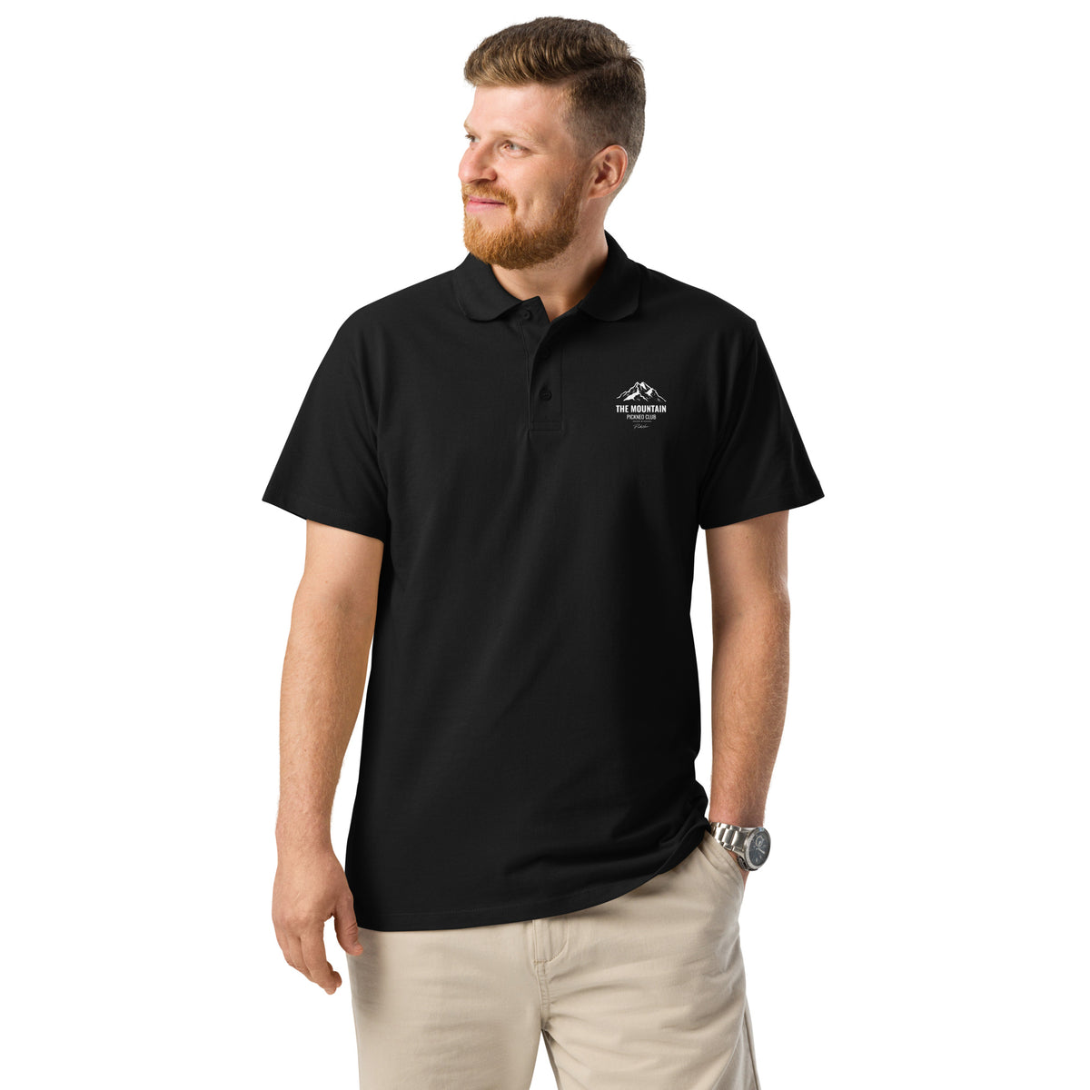 Camiseta Polo Negra "MOUNTAIN" Unisex