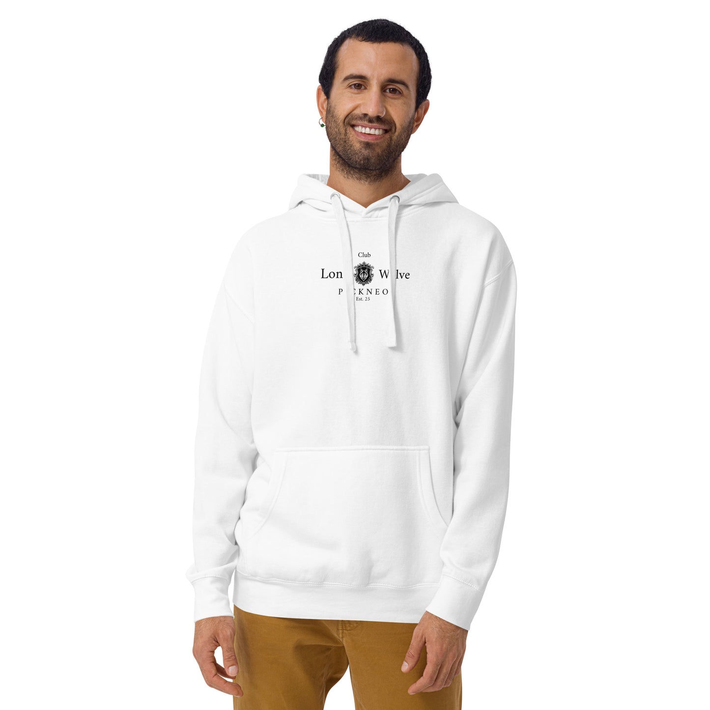 Hoodie Blanco "LONE WOLVE" Unisex (420g)